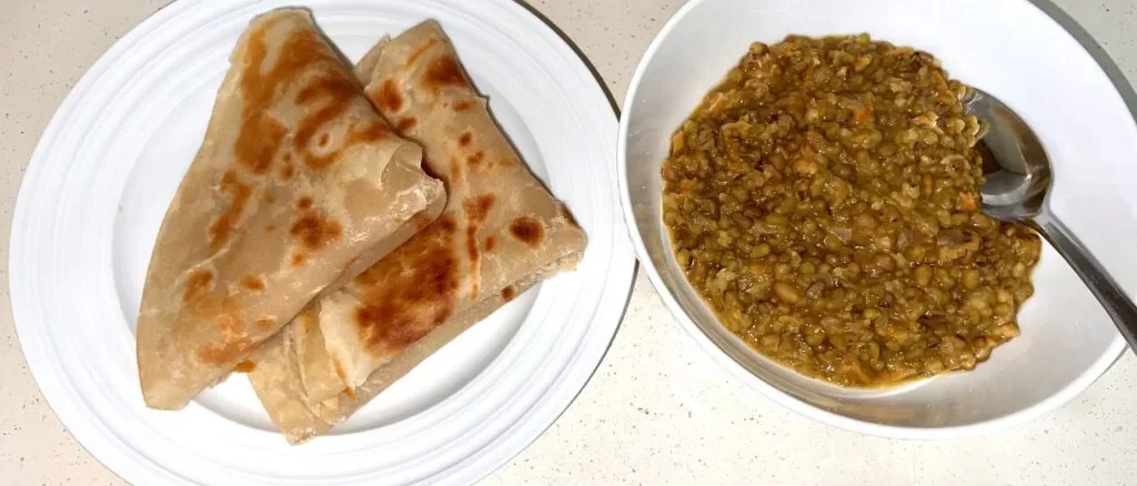 Ndengu (Green Gram) Stew with Chapati (Whole Wheat)