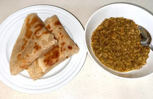 Ndengu (Green Gram) Stew with Chapati (Whole Wheat)