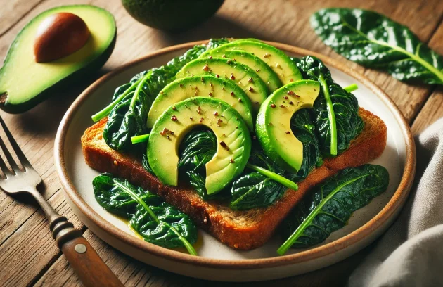 Avocado and Sautéed Sukuma Wiki (Collard Greens) on Whole Wheat Toast