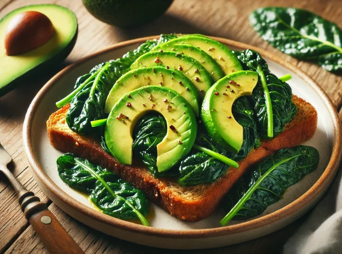 Avocado and Sautéed Sukuma Wiki (Collard Greens) on Whole Wheat Toast